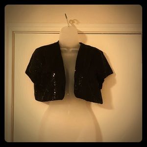 Sequin black crop short sleeve jacket